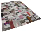 Chaput Patchwork Multi Renk Pamuk Üzerine Yün El Dokuma Kilim-205x306 - Görsel 2