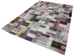 Chaput Patchwork Multi Renk Pamuk Üzerine Yün El Dokuma Kilim-205x306 - Görsel 3