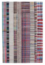 Chaput Patchwork Multi Renk Pamuk Üzerine Yün El Dokuma Kilim-198x302