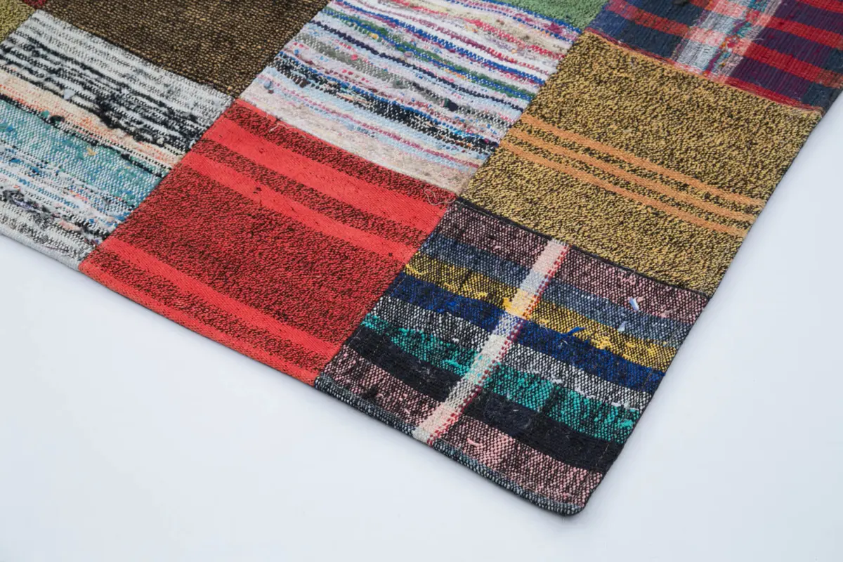 Chaput Patchwork Multi Renk Pamuk Üzerine Yün El Dokuma Kilim-209x302 - Görsel 4