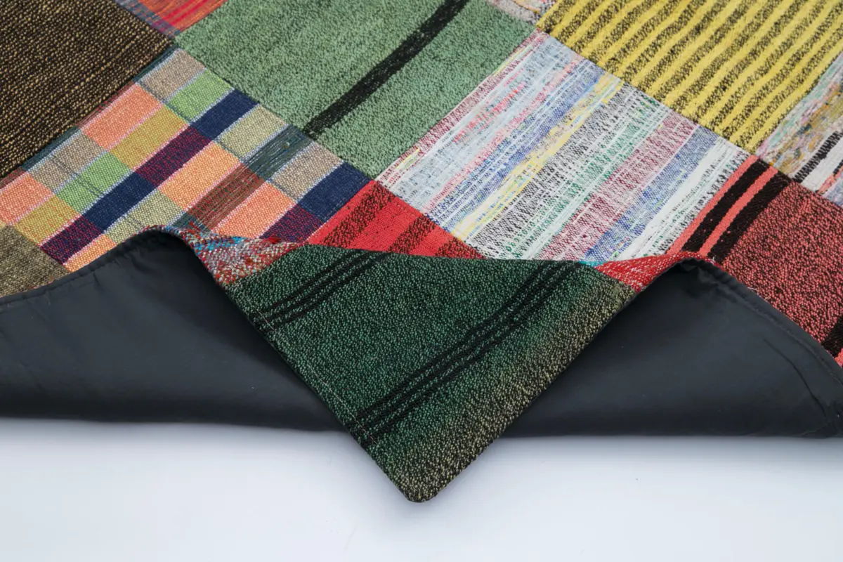 Chaput Patchwork Multi Renk Pamuk Üzerine Yün El Dokuma Kilim-209x302 - Görsel 5