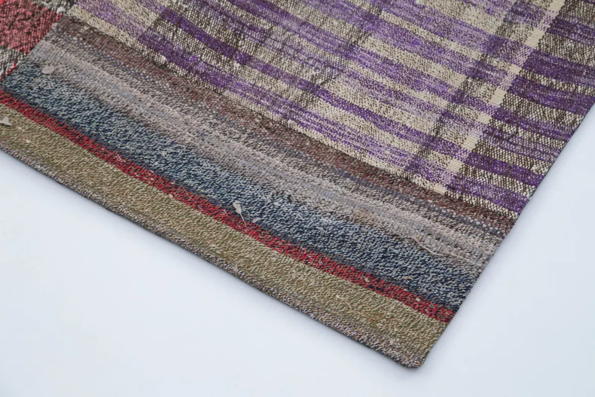 Chaput Patchwork Multi Renk Pamuk Üzerine Yün El Dokuma Kilim-205x304 - Görsel 4