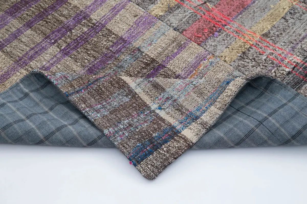 Chaput Patchwork Multi Renk Pamuk Üzerine Yün El Dokuma Kilim-205x304 - Görsel 5