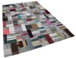 Chaput Patchwork Multi Renk Pamuk Üzerine Yün El Dokuma Kilim-200x305 - Görsel 2
