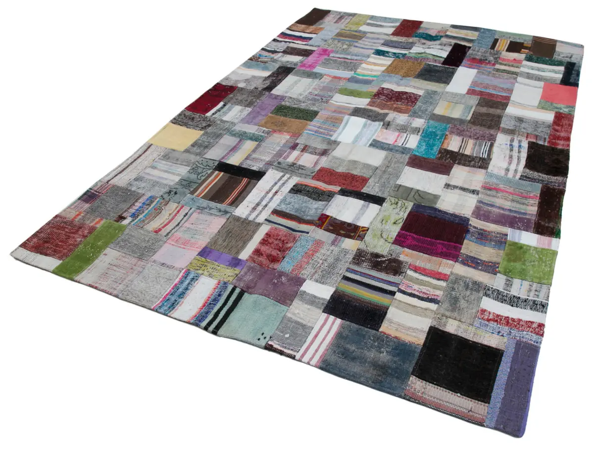 Chaput Patchwork Multi Renk Pamuk Üzerine Yün El Dokuma Kilim-200x305 - Görsel 3
