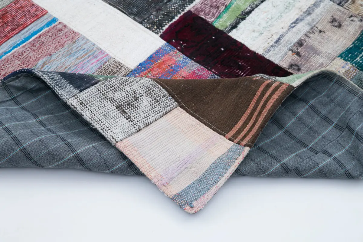 Chaput Patchwork Multi Renk Pamuk Üzerine Yün El Dokuma Kilim-200x305 - Görsel 5