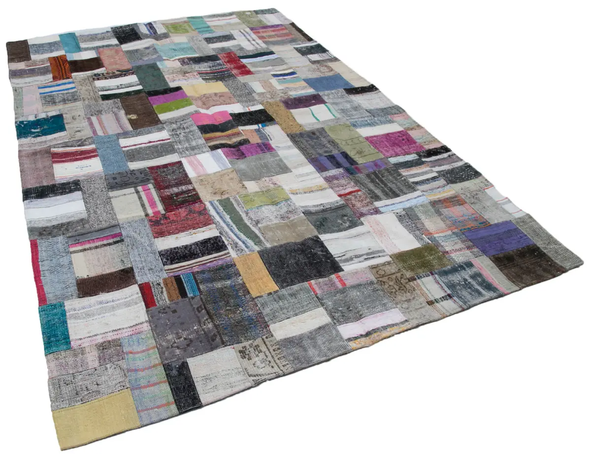 Chaput Patchwork Multi Renk Pamuk Üzerine Yün El Dokuma Kilim-200x304 - Görsel 2