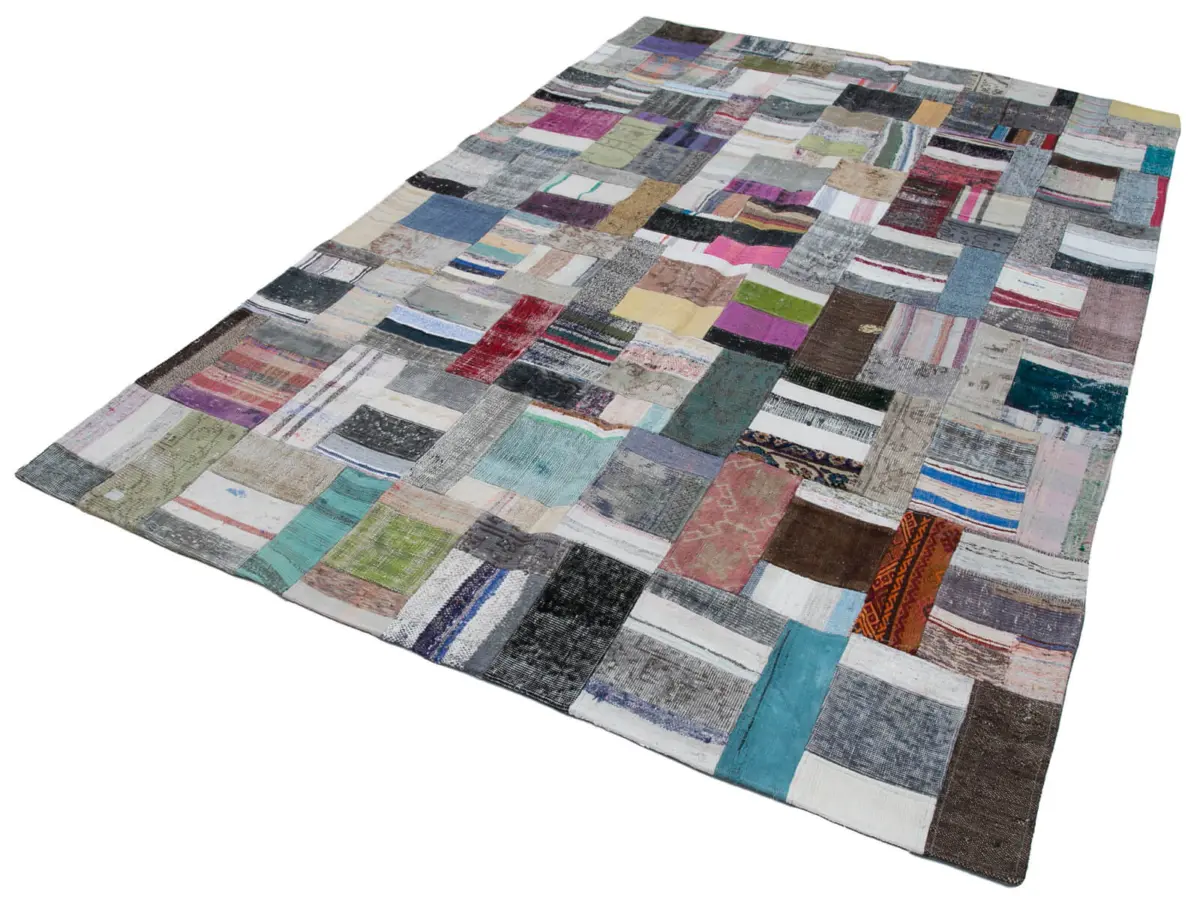 Chaput Patchwork Multi Renk Pamuk Üzerine Yün El Dokuma Kilim-200x304 - Görsel 3