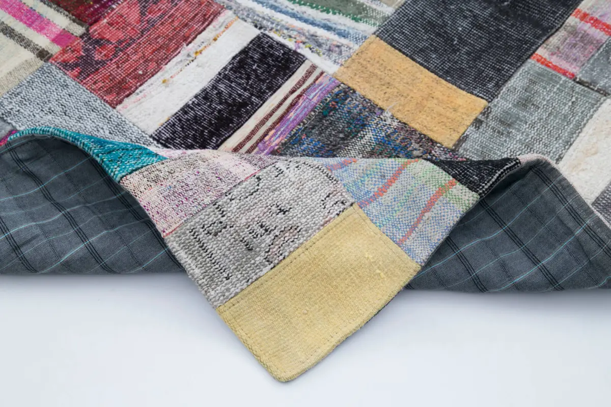 Chaput Patchwork Multi Renk Pamuk Üzerine Yün El Dokuma Kilim-200x304 - Görsel 5