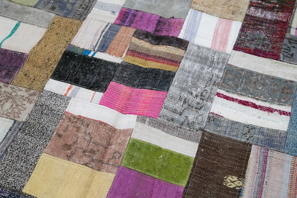 Chaput Patchwork Multi Renk Pamuk Üzerine Yün El Dokuma Kilim-200x304 - Görsel 6