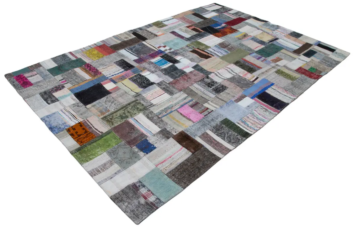 Chaput Patchwork Multi Renk Pamuk Üzerine Yün El Dokuma Kilim-200x300 - Görsel 3