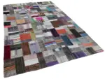 Chaput Patchwork Multi Renk Pamuk Üzerine Yün El Dokuma Kilim-200x301 - Görsel 2