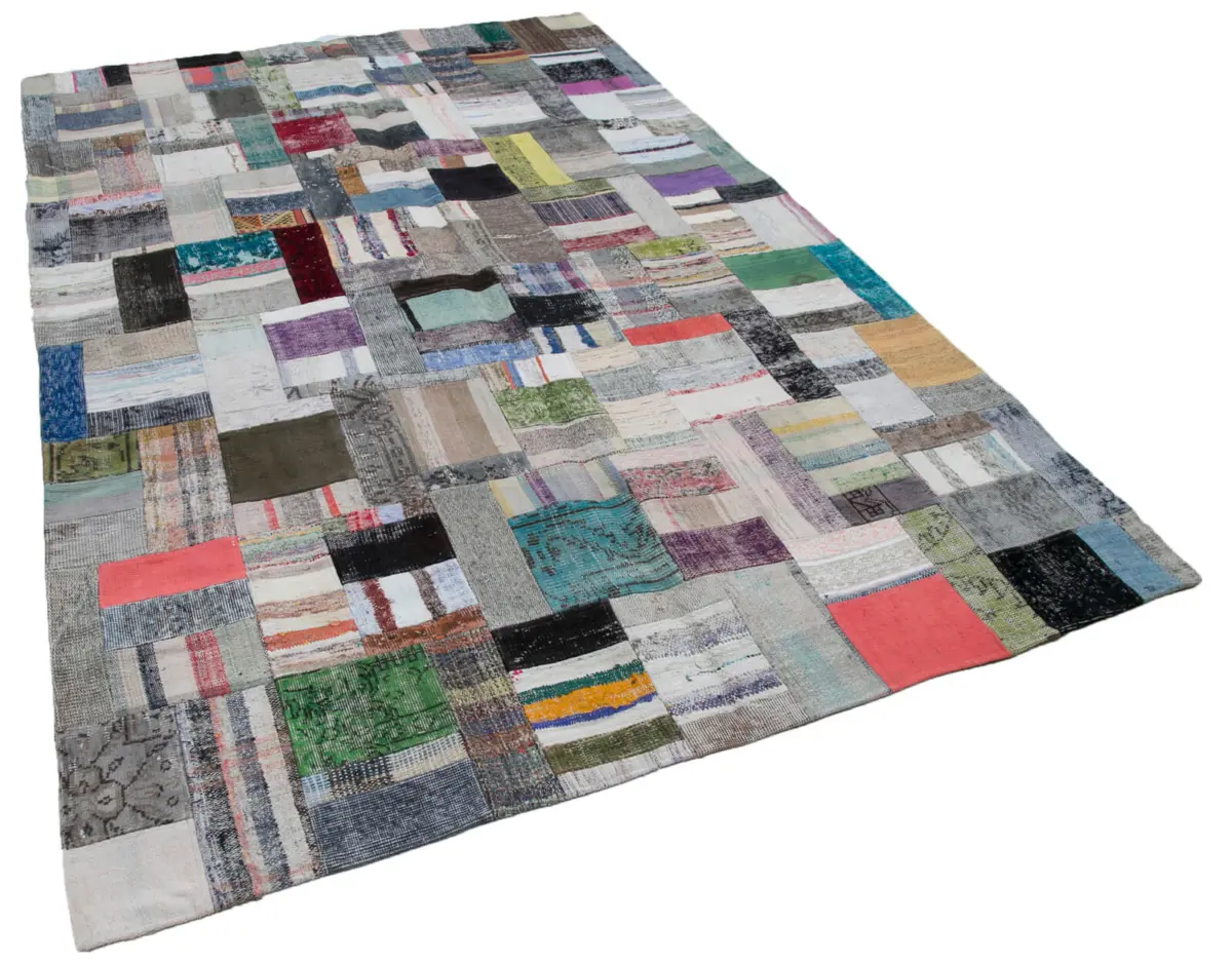Chaput Patchwork Multi Renk Pamuk Üzerine Yün El Dokuma Kilim-200x304 - Görsel 2