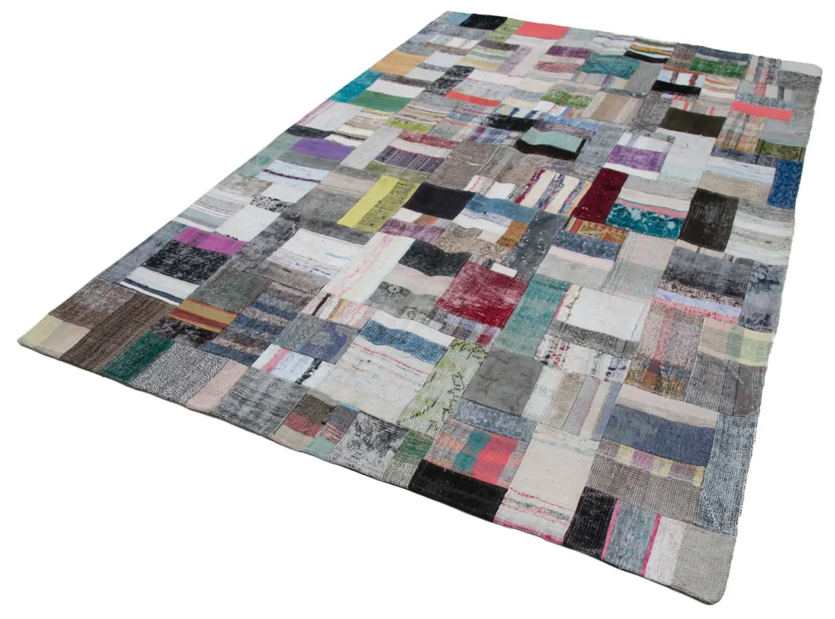 Chaput Patchwork Multi Renk Pamuk Üzerine Yün El Dokuma Kilim-200x304 - Görsel 3