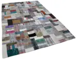 Chaput Patchwork Multi Renk Pamuk Üzerine Yün El Dokuma Kilim-200x300 - Görsel 2