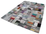 Chaput Patchwork Multi Renk Pamuk Üzerine Yün El Dokuma Kilim-200x300 - Görsel 3