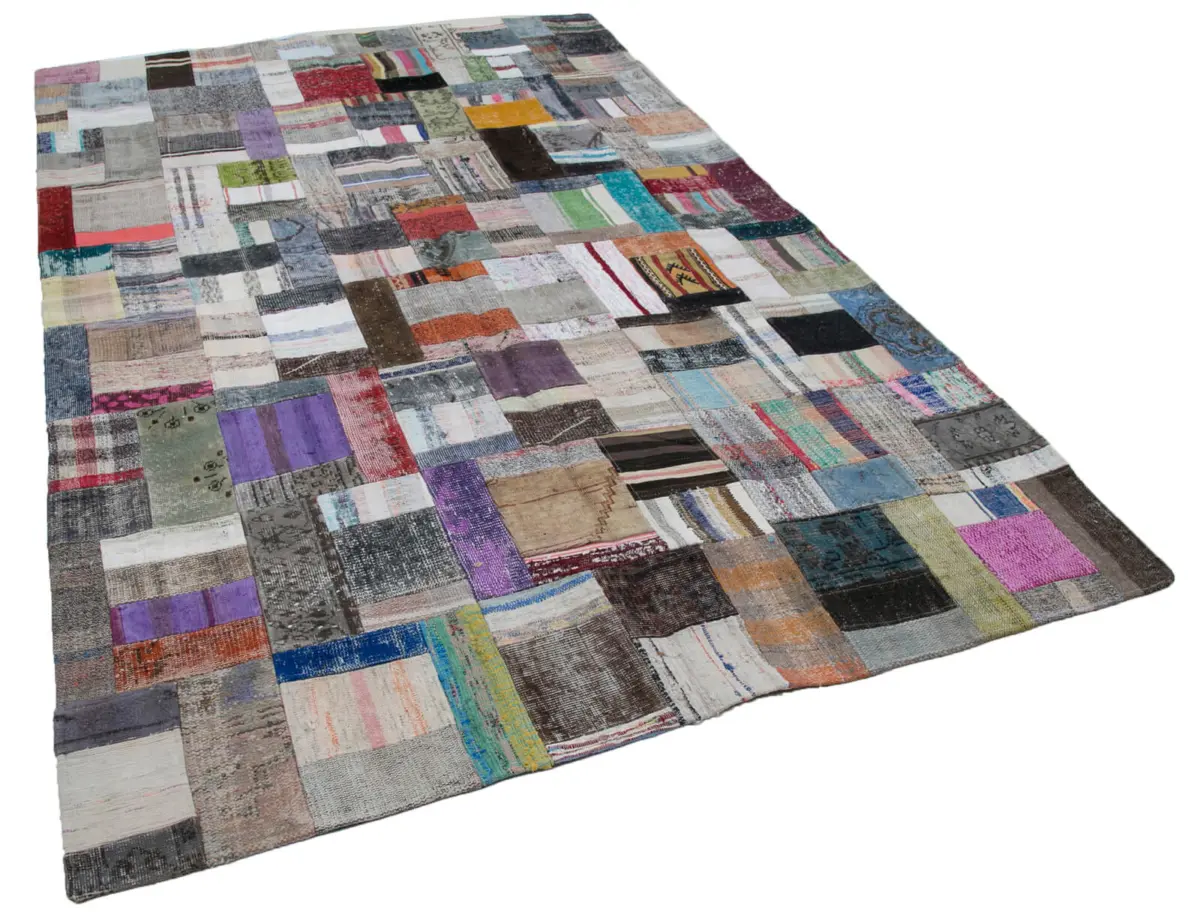 Chaput Patchwork Multi Renk Pamuk Üzerine Yün El Dokuma Kilim-199x302 - Görsel 2