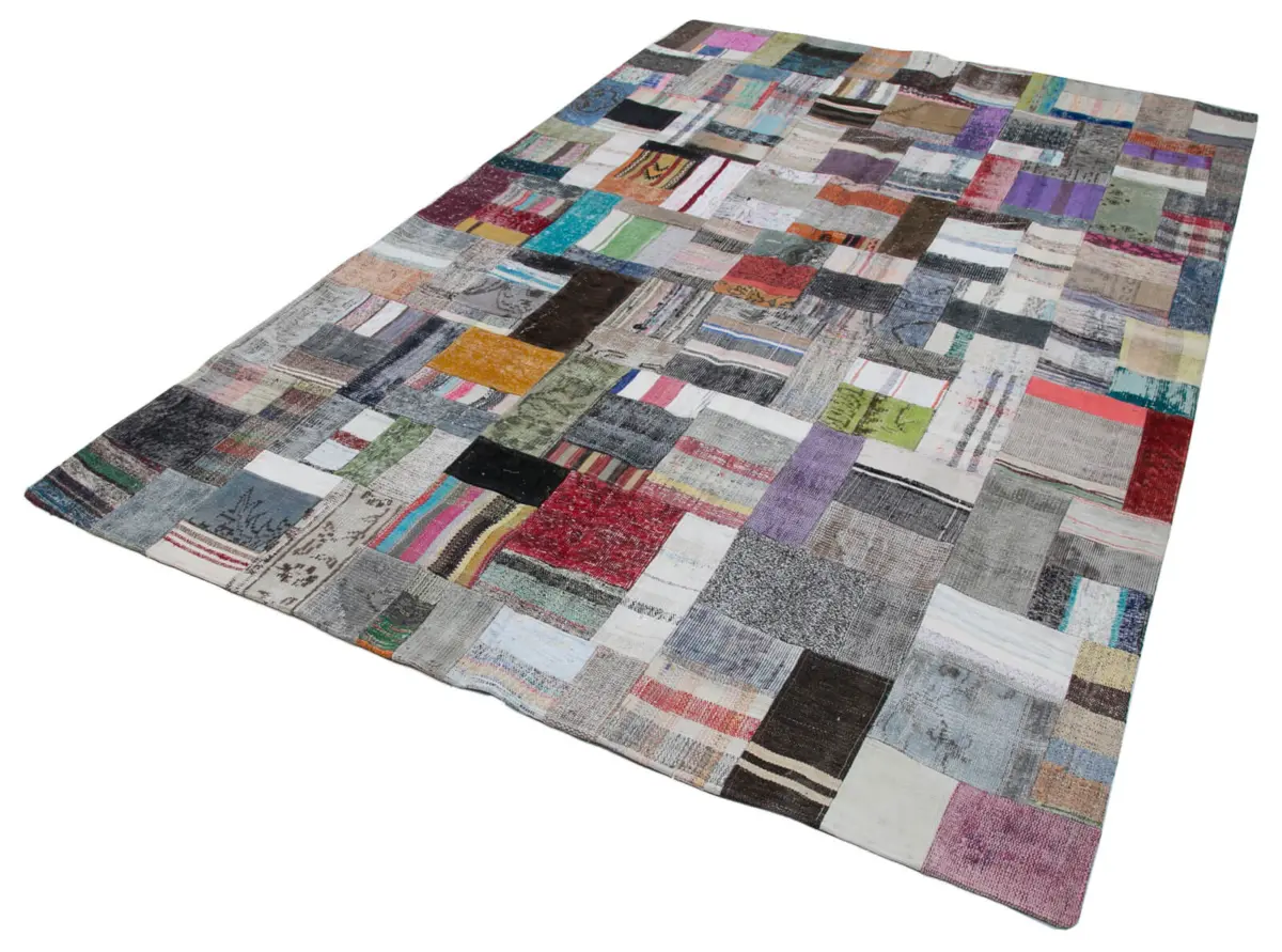 Chaput Patchwork Multi Renk Pamuk Üzerine Yün El Dokuma Kilim-199x302 - Görsel 3