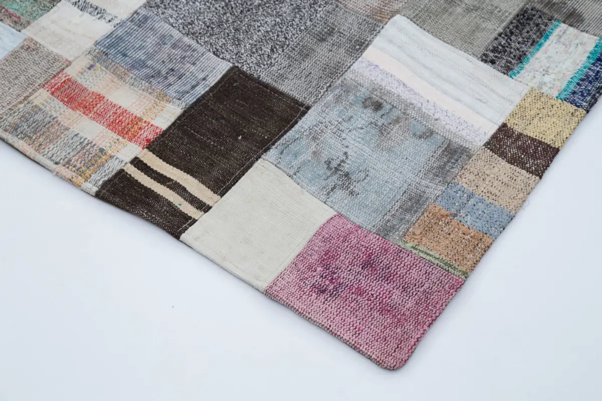 Chaput Patchwork Multi Renk Pamuk Üzerine Yün El Dokuma Kilim-199x302 - Görsel 4