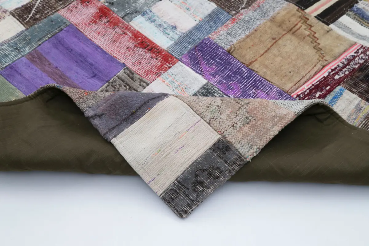 Chaput Patchwork Multi Renk Pamuk Üzerine Yün El Dokuma Kilim-199x302 - Görsel 5