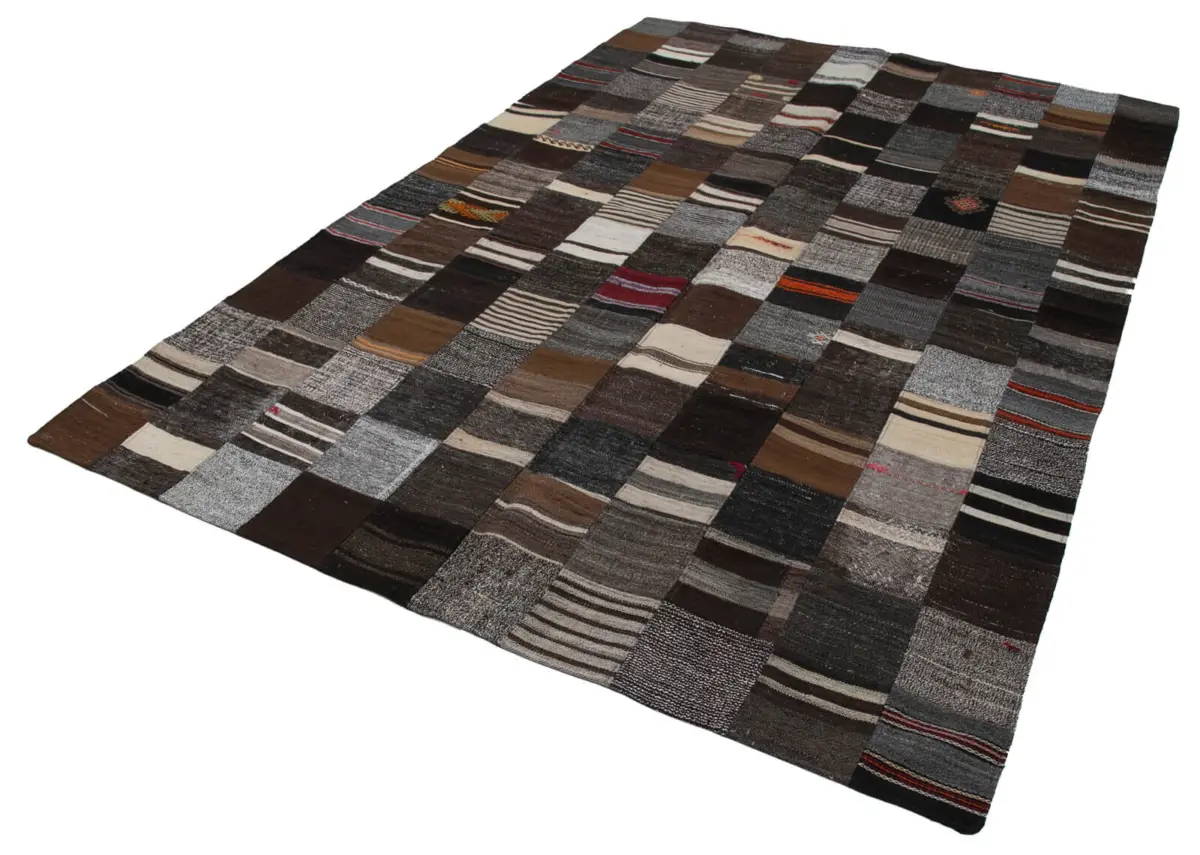 Chaput Patchwork Multi Renk Pamuk Üzerine Yün El Dokuma Kilim-201x300 - Görsel 3