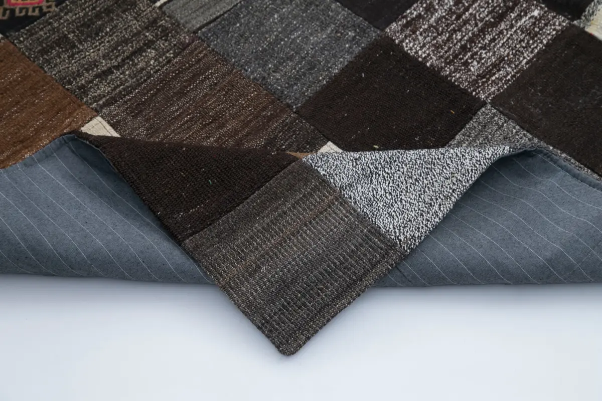 Chaput Patchwork Multi Renk Pamuk Üzerine Yün El Dokuma Kilim-201x300 - Görsel 5