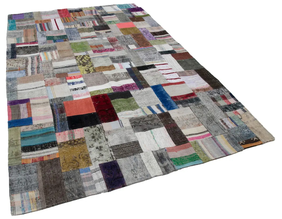 Chaput Patchwork Multi Renk Pamuk Üzerine Yün El Dokuma Kilim-200x303 - Görsel 2