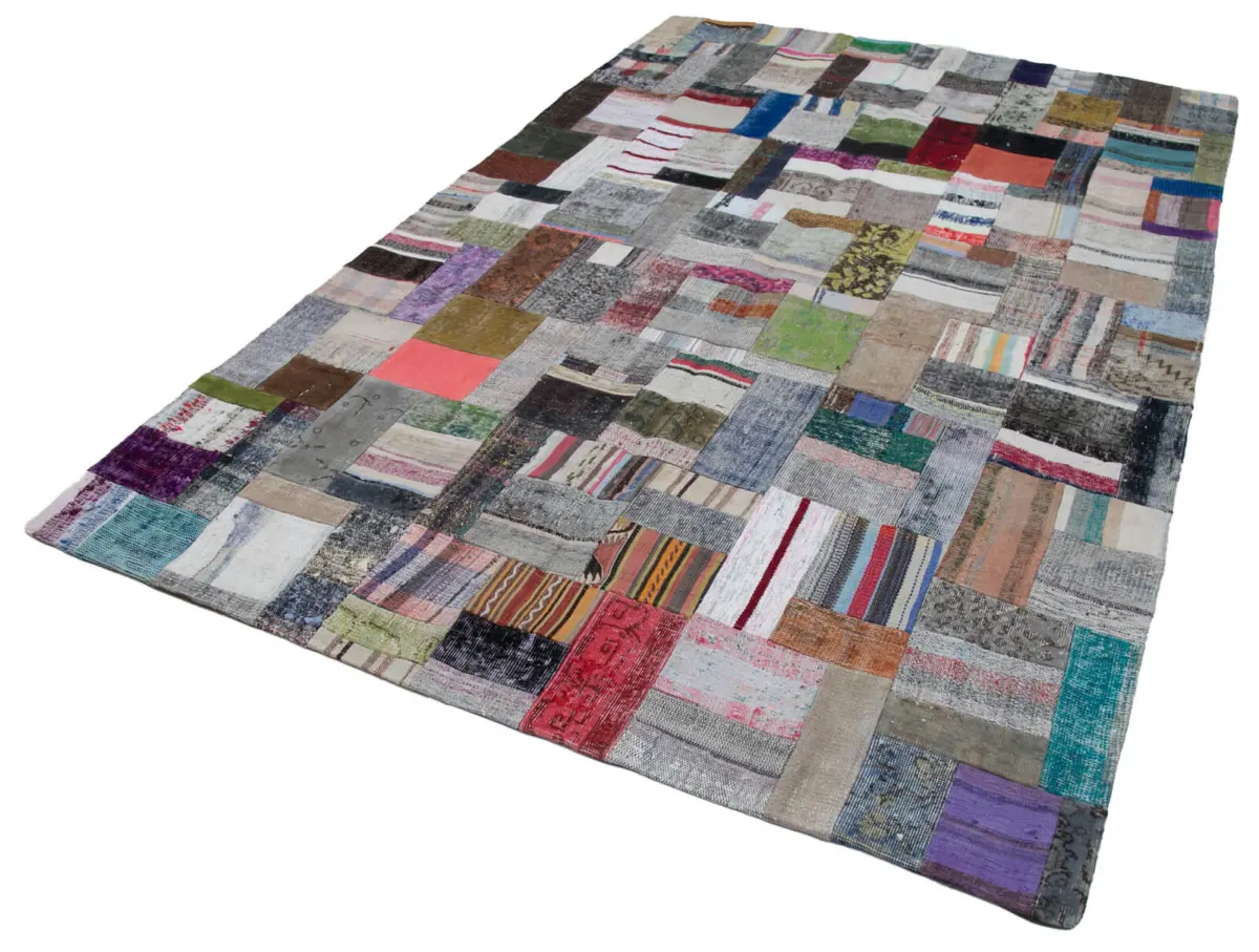 Chaput Patchwork Multi Renk Pamuk Üzerine Yün El Dokuma Kilim-200x303 - Görsel 3