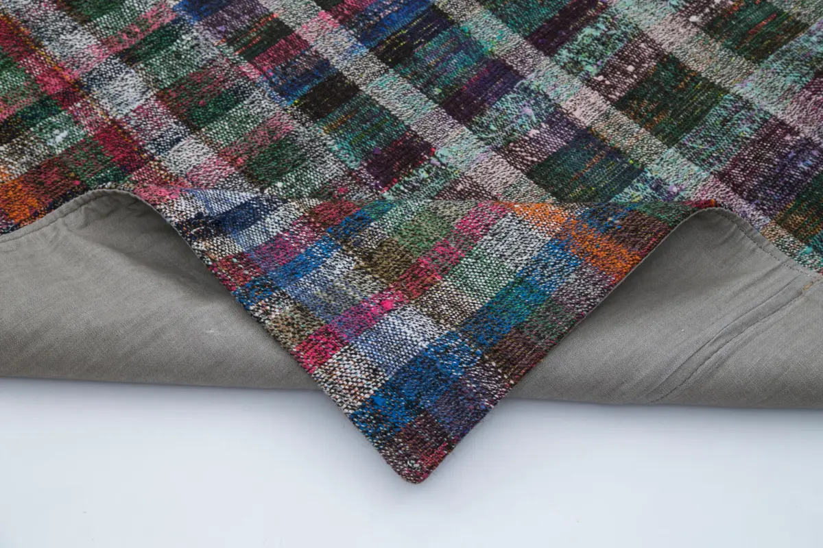 Chaput Patchwork Multi Renk Pamuk Üzerine Yün El Dokuma Kilim-200x300 - Görsel 5
