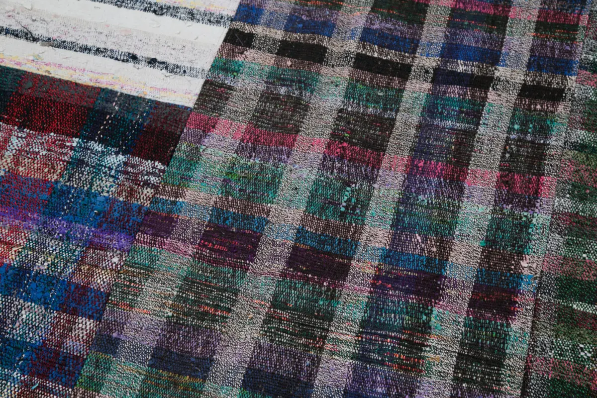 Chaput Patchwork Multi Renk Pamuk Üzerine Yün El Dokuma Kilim-200x300 - Görsel 6