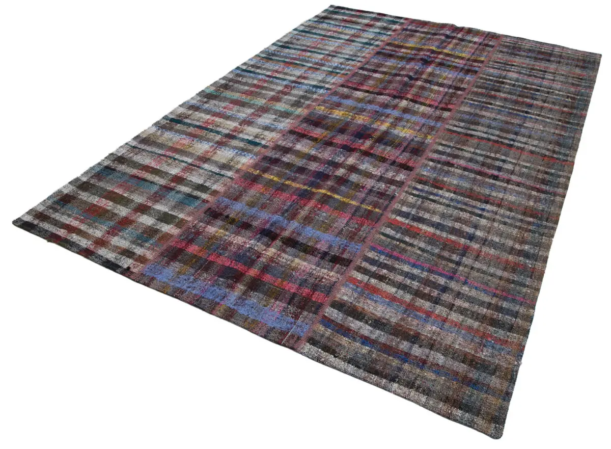 Chaput Patchwork Multi Renk Pamuk Üzerine Yün El Dokuma Kilim-204x302 - Görsel 3