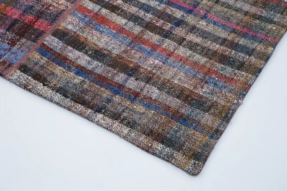 Chaput Patchwork Multi Renk Pamuk Üzerine Yün El Dokuma Kilim-204x302 - Görsel 4