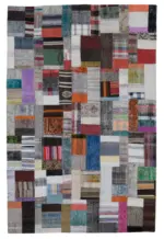 Chaput Patchwork Multi Renk Pamuk Üzerine Yün El Dokuma Kilim-200x305