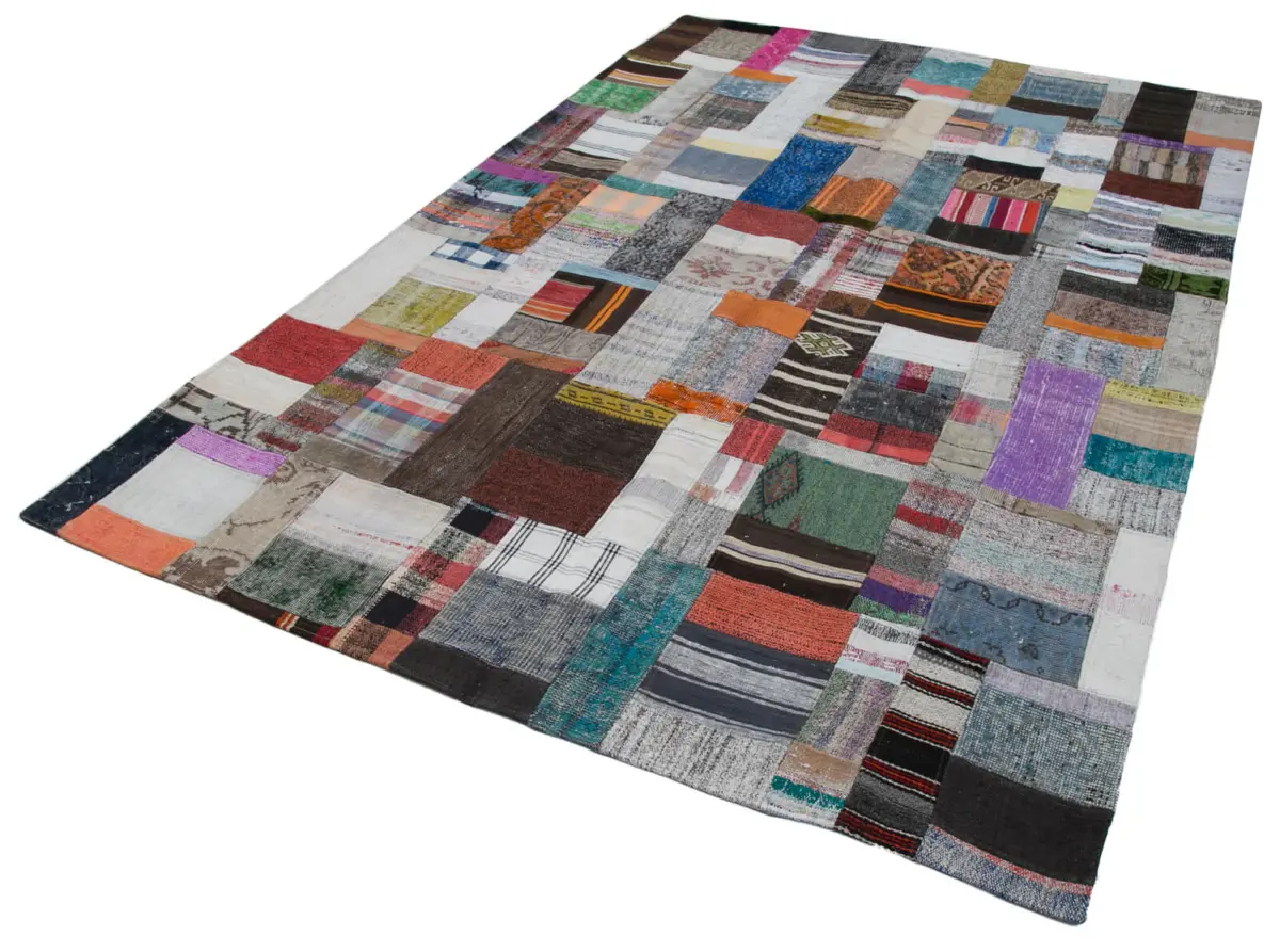 Chaput Patchwork Multi Renk Pamuk Üzerine Yün El Dokuma Kilim-200x305 - Görsel 3