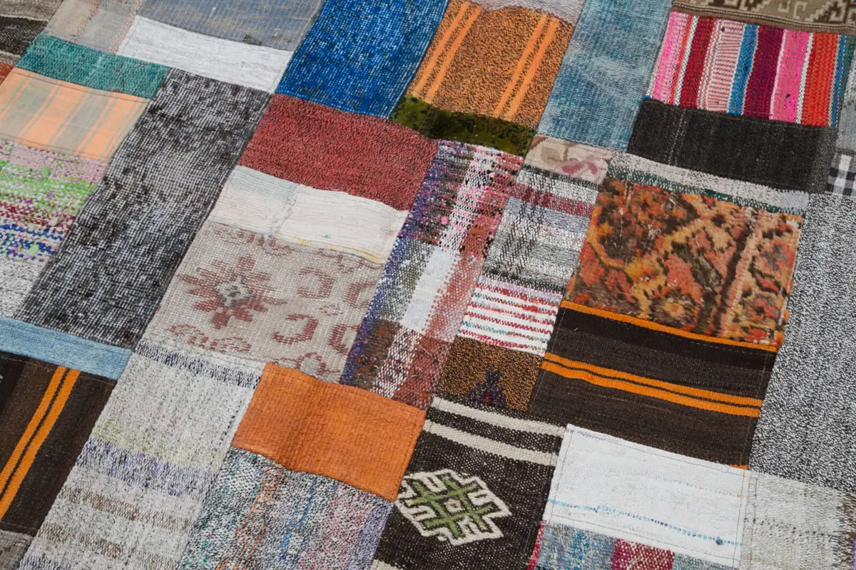 Chaput Patchwork Multi Renk Pamuk Üzerine Yün El Dokuma Kilim-200x305 - Görsel 6