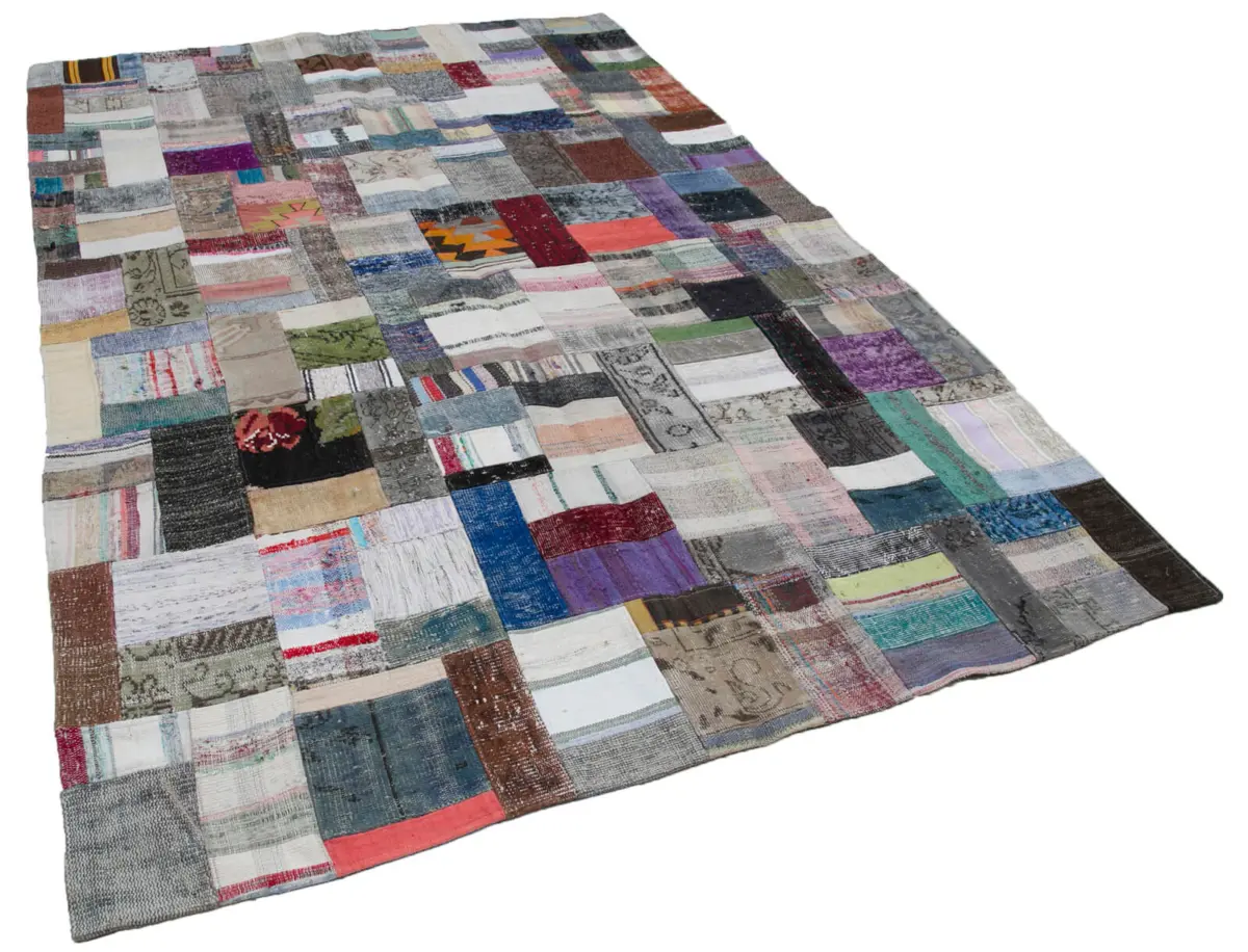 Chaput Patchwork Multi Renk Pamuk Üzerine Yün El Dokuma Kilim-199x303 - Görsel 2