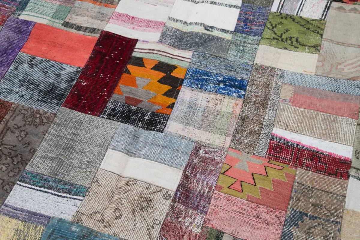 Chaput Patchwork Multi Renk Pamuk Üzerine Yün El Dokuma Kilim-199x303 - Görsel 6