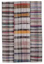 Chaput Patchwork Multi Renk Pamuk Üzerine Yün El Dokuma Kilim-200x310