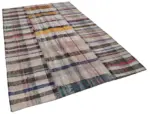 Chaput Patchwork Multi Renk Pamuk Üzerine Yün El Dokuma Kilim-200x310 - Görsel 2