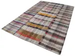 Chaput Patchwork Multi Renk Pamuk Üzerine Yün El Dokuma Kilim-200x310 - Görsel 3