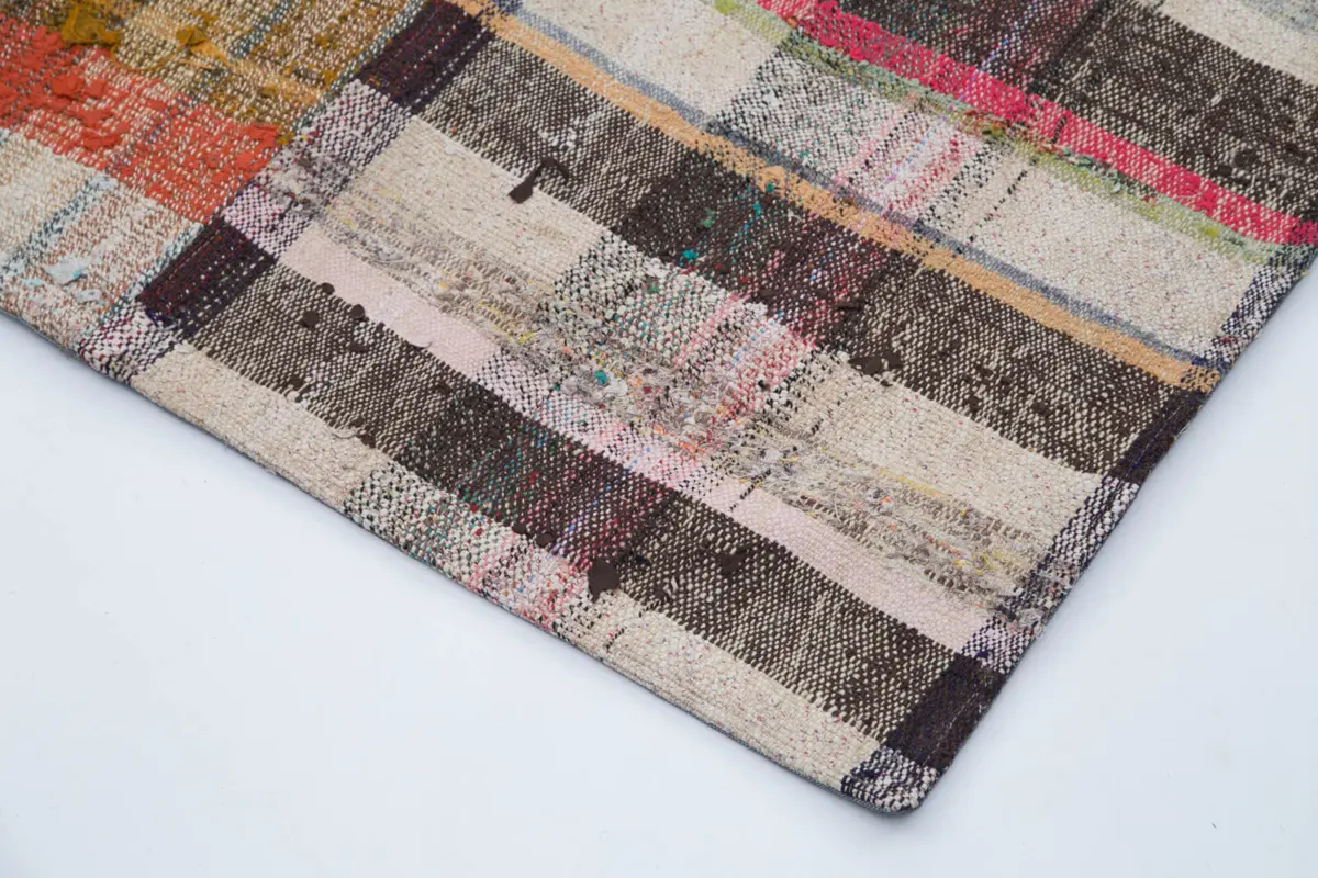 Chaput Patchwork Multi Renk Pamuk Üzerine Yün El Dokuma Kilim-200x310 - Görsel 4