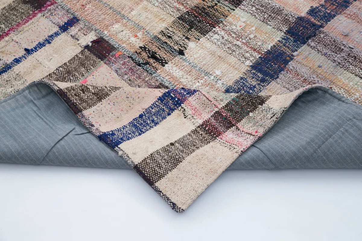 Chaput Patchwork Multi Renk Pamuk Üzerine Yün El Dokuma Kilim-200x310 - Görsel 5
