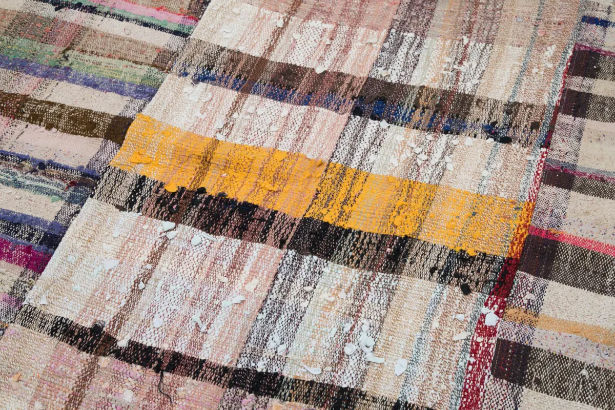Chaput Patchwork Multi Renk Pamuk Üzerine Yün El Dokuma Kilim-200x310 - Görsel 6