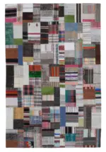 Chaput Patchwork Multi Renk Pamuk Üzerine Yün El Dokuma Kilim-197x300