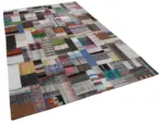 Chaput Patchwork Multi Renk Pamuk Üzerine Yün El Dokuma Kilim-197x300 - Görsel 2