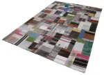 Chaput Patchwork Multi Renk Pamuk Üzerine Yün El Dokuma Kilim-197x300 - Görsel 3