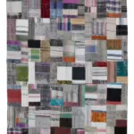 Chaput Patchwork Multi Renk Pamuk Üzerine Yün El Dokuma Kilim-201x303