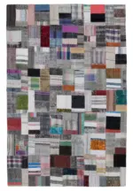 Chaput Patchwork Multi Renk Pamuk Üzerine Yün El Dokuma Kilim-201x303