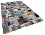 Chaput Patchwork Multi Renk Pamuk Üzerine Yün El Dokuma Kilim-201x303 - Görsel 2