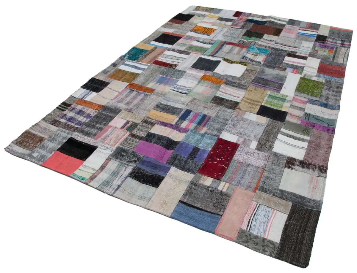Chaput Patchwork Multi Renk Pamuk Üzerine Yün El Dokuma Kilim-201x303 - Görsel 3